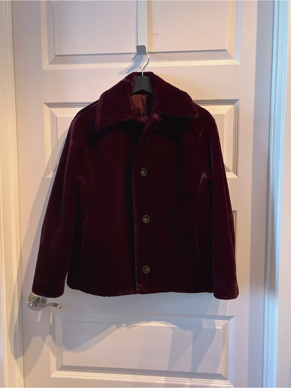 Vince Minimalist Luxury Plum Burgundy Faux Fur Jacket